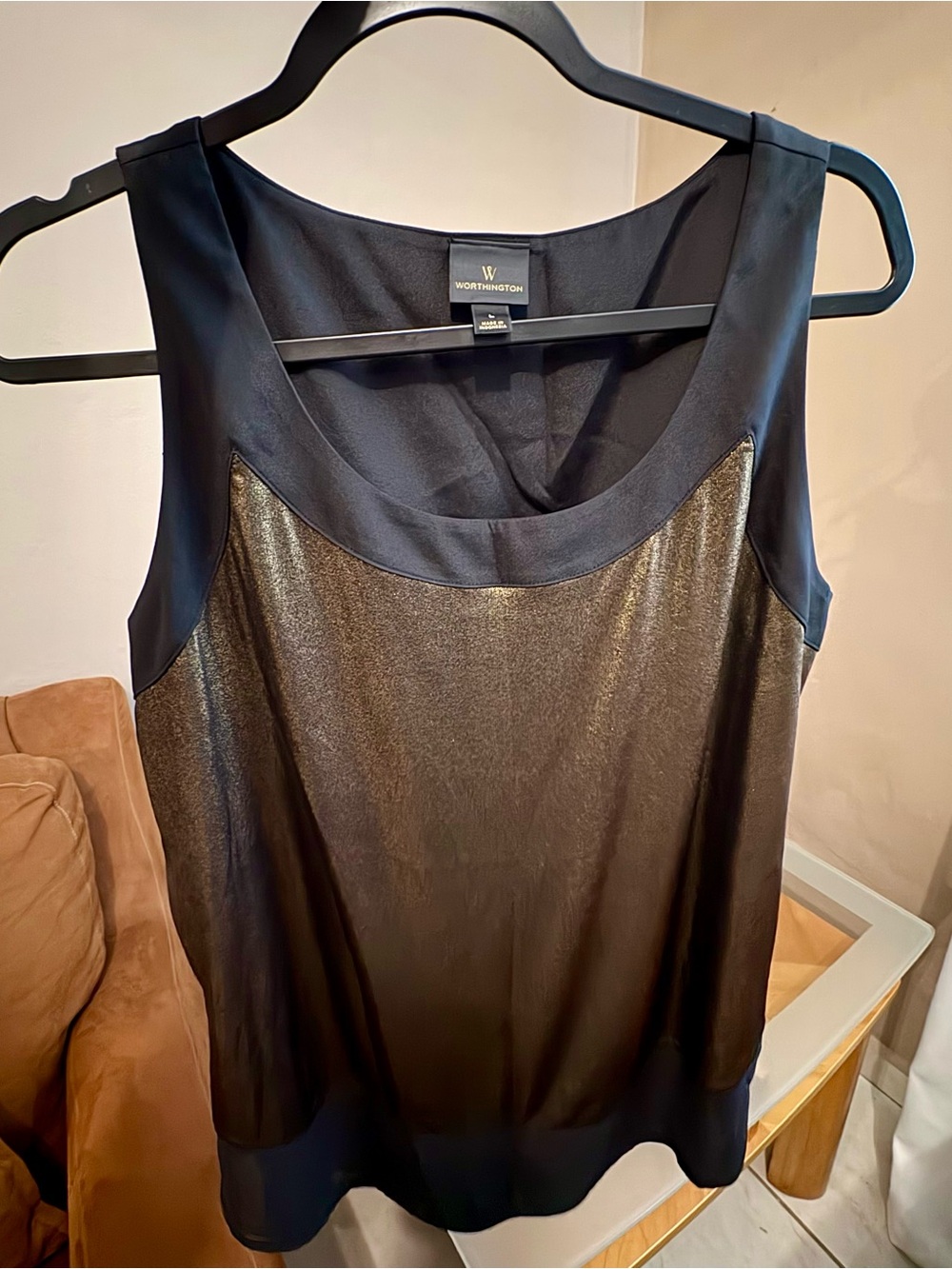 Worthington Black Trim Metallic Gold-Like Sleeveless Camisole